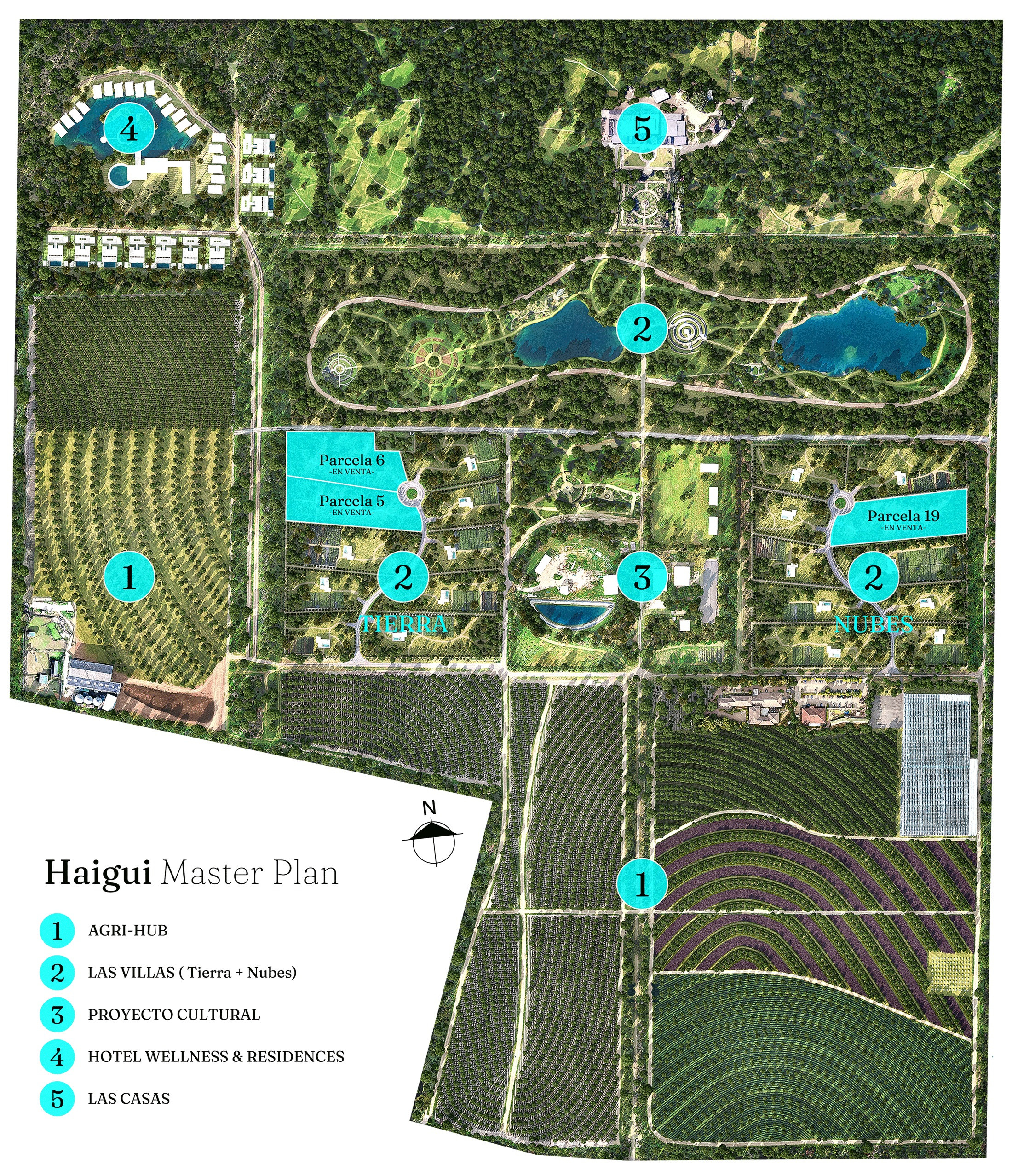 Plano general del plan maestro de Haigui — las 95 hectáreas y sus cinco componentes
